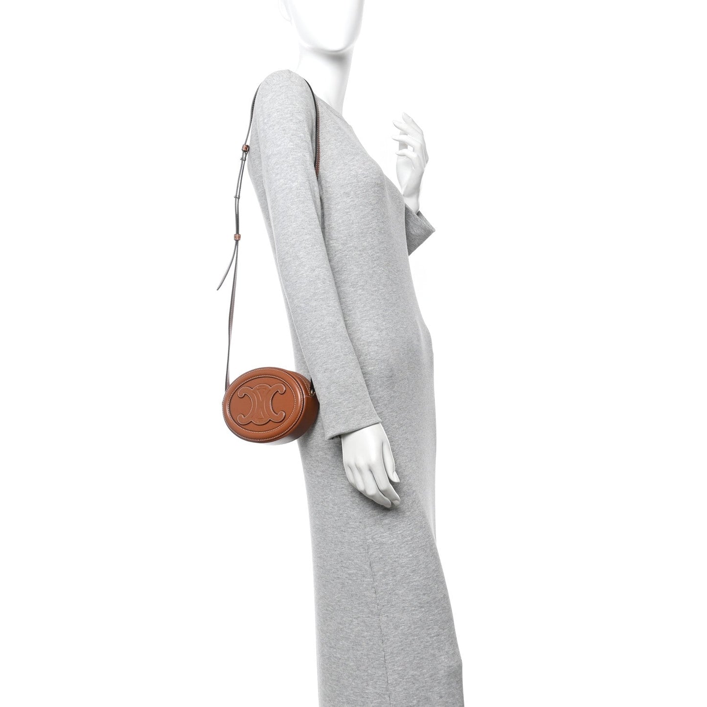 Smooth Calfskin Cuir Small Triomphe Oval Crossbody Purse Tan