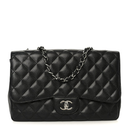 Caviar Quilted Jumbo Double Flap Black