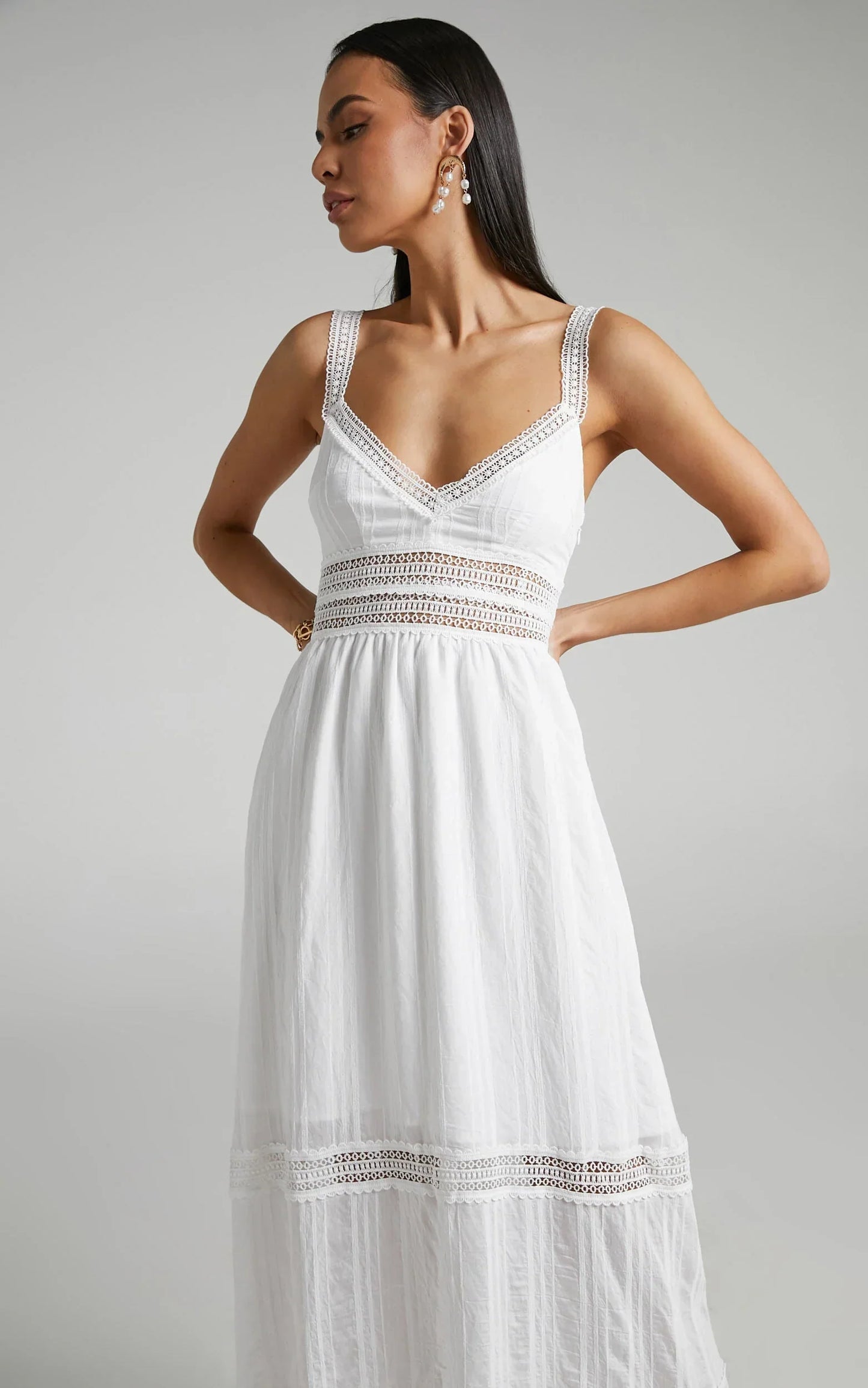 Angelique Maxi Dress - Lace Trim Dress In White