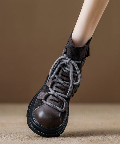 Grey Platform Suede Women Splicing Lace Up Boots