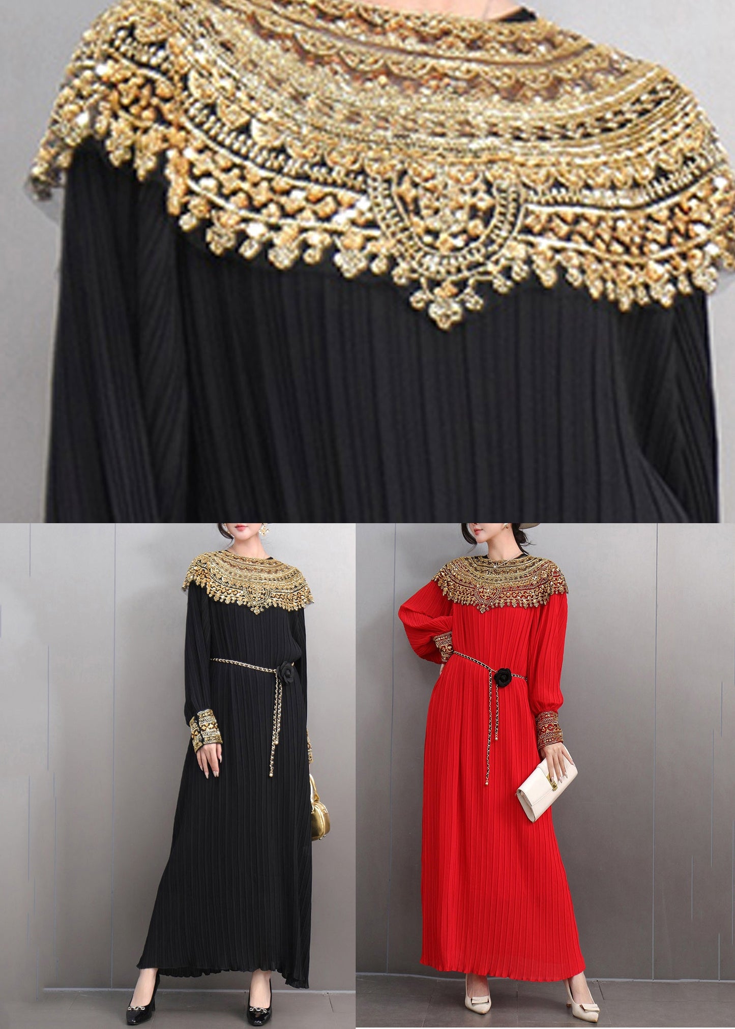 Beautiful Red Patchwork Slim Party Long Dress Lantern Sleeve