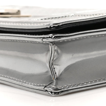 Metallic Patent Micro-Cannage Diorama Wallet on Chain Pouch Silver