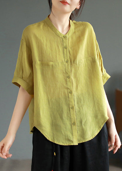 Boho Green Oversized Linen Shirt Top Summer