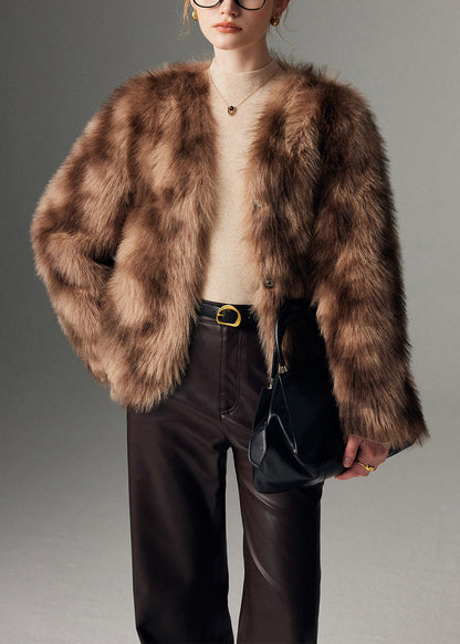 Women Brown Oversized Tie Dye Faux Fur Coat Winter