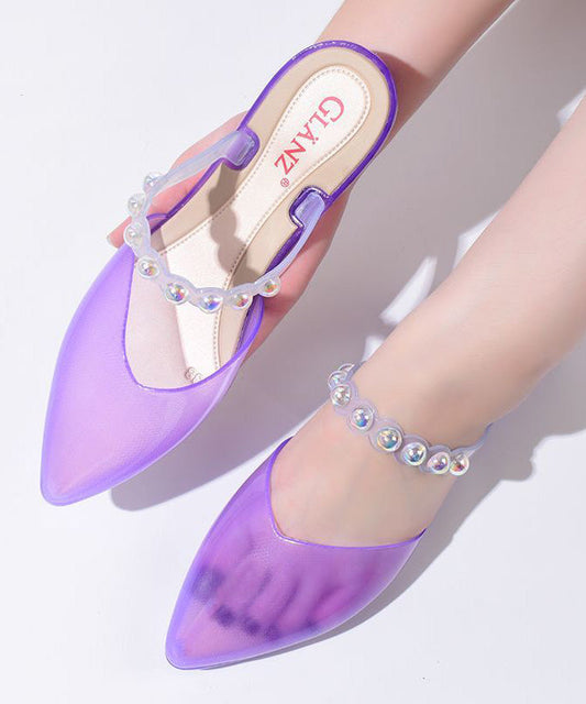 New Purple Nail Bead Splicing Slide Sandals Pointed Toe