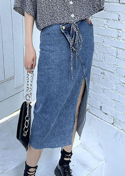 Classy Blue Cozy asymmetrical design Skirts Denim Casual