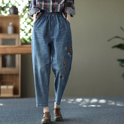 Retro Embroidery Loose Casual Cotton Jeans