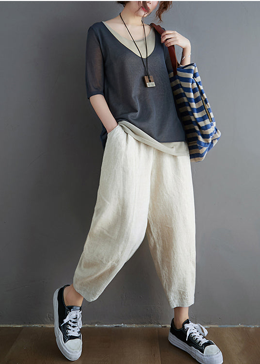 Grey Patchwork Knit Tank O-Neck Summer
