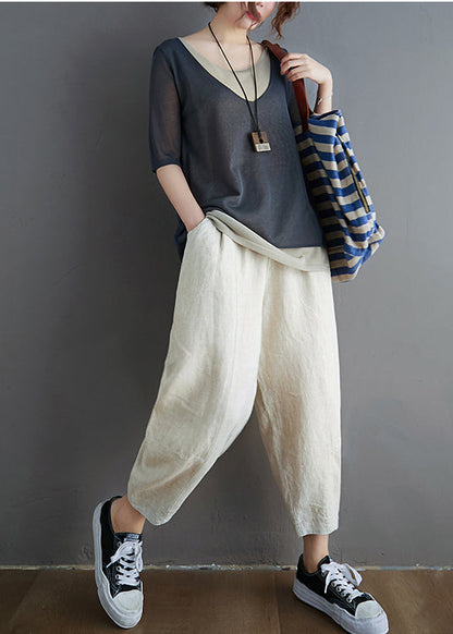 Grey Patchwork Knit Tank O-Neck Summer