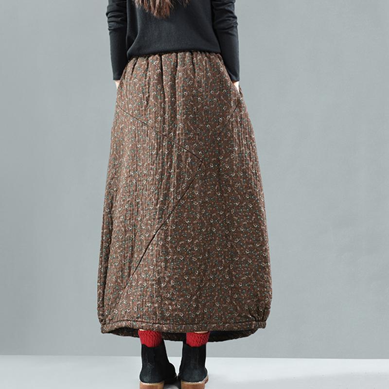 Retro Cotton Linen Quilted Thick Print Floral Skirt