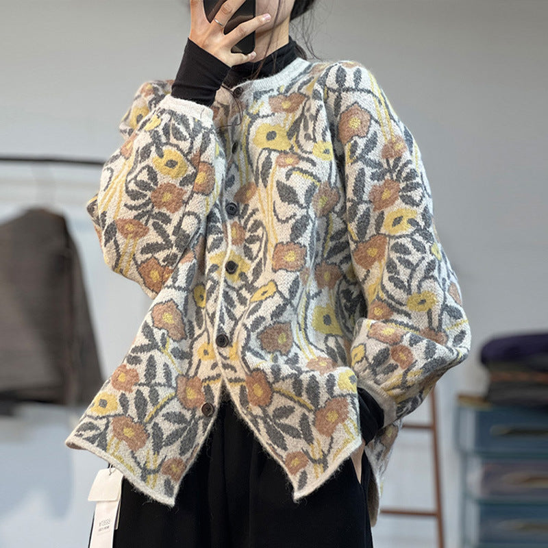 Ethnic Style Jacquard Knitted Literary Plush Sweater
