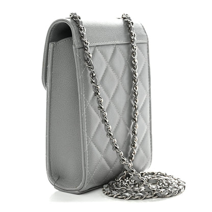 Grained Calfskin Quilted CC Box Clutch With Chain Grey