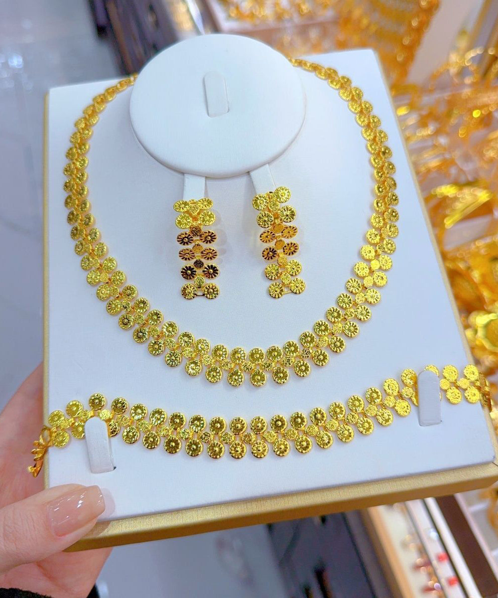 Fine Gold Alloy Lariat Necklace, Bracelet And Drop Earrings Three-Piece Set