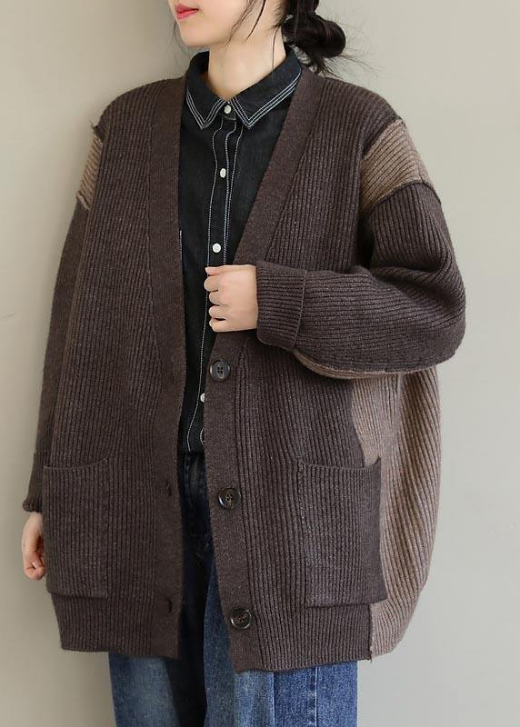 Aesthetic Chocolate Knitted T Shirt V Neck Button Downfall Fashion  Knit Sweat Tops