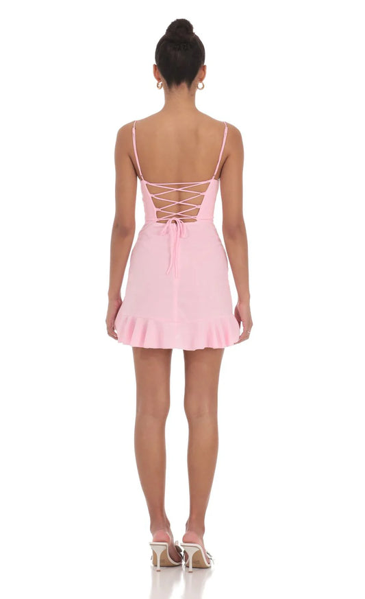 Ruffled Slit Dress in Pink