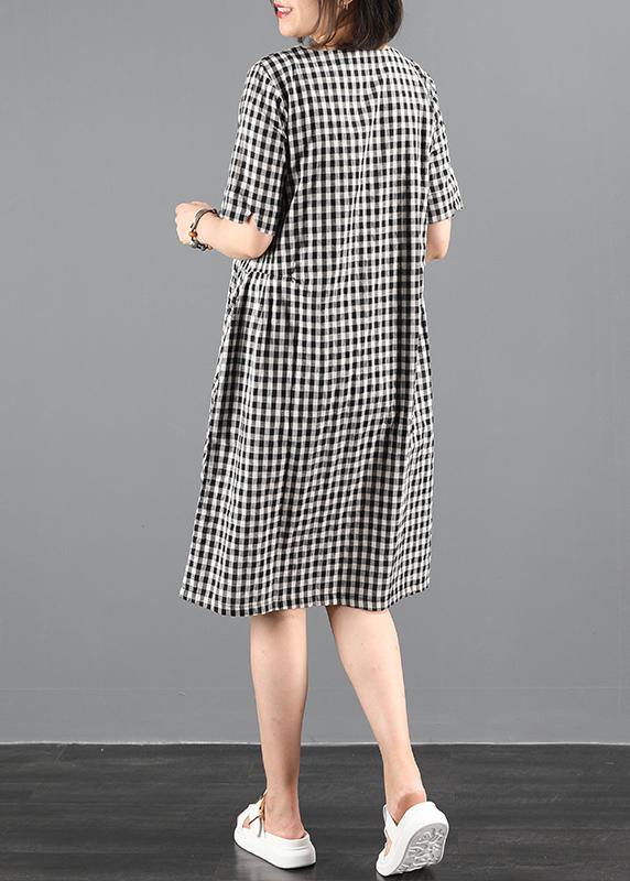 Chic o neck summer clothes Sewing black plaid Dresses