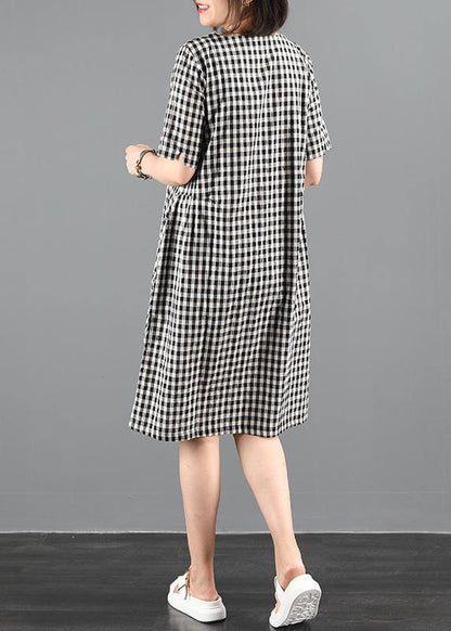 Chic o neck summer clothes Sewing black plaid Dresses