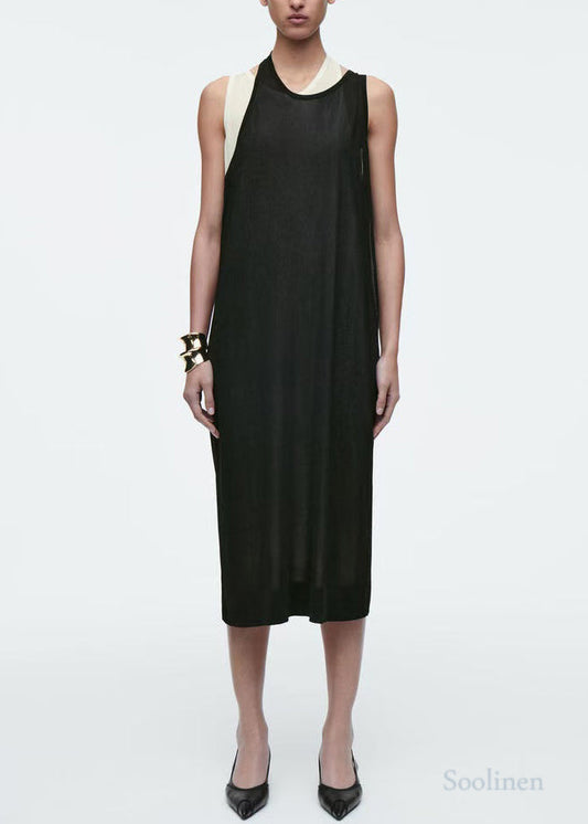 Italian Black Asymmetrical Design Layered Cotton Maxi Dress Summer