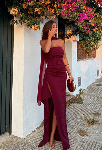 Sexy Sleeveless Tube Top High Slit Scarf Skirt