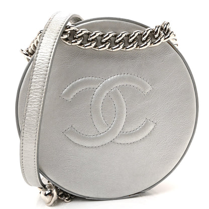 Metallic Glazed Calfskin Round As Earth Evening Bag Silver