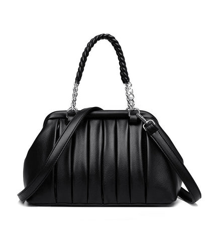 Boutique Black Wrinkled Durable Calf Leather Tote Bag