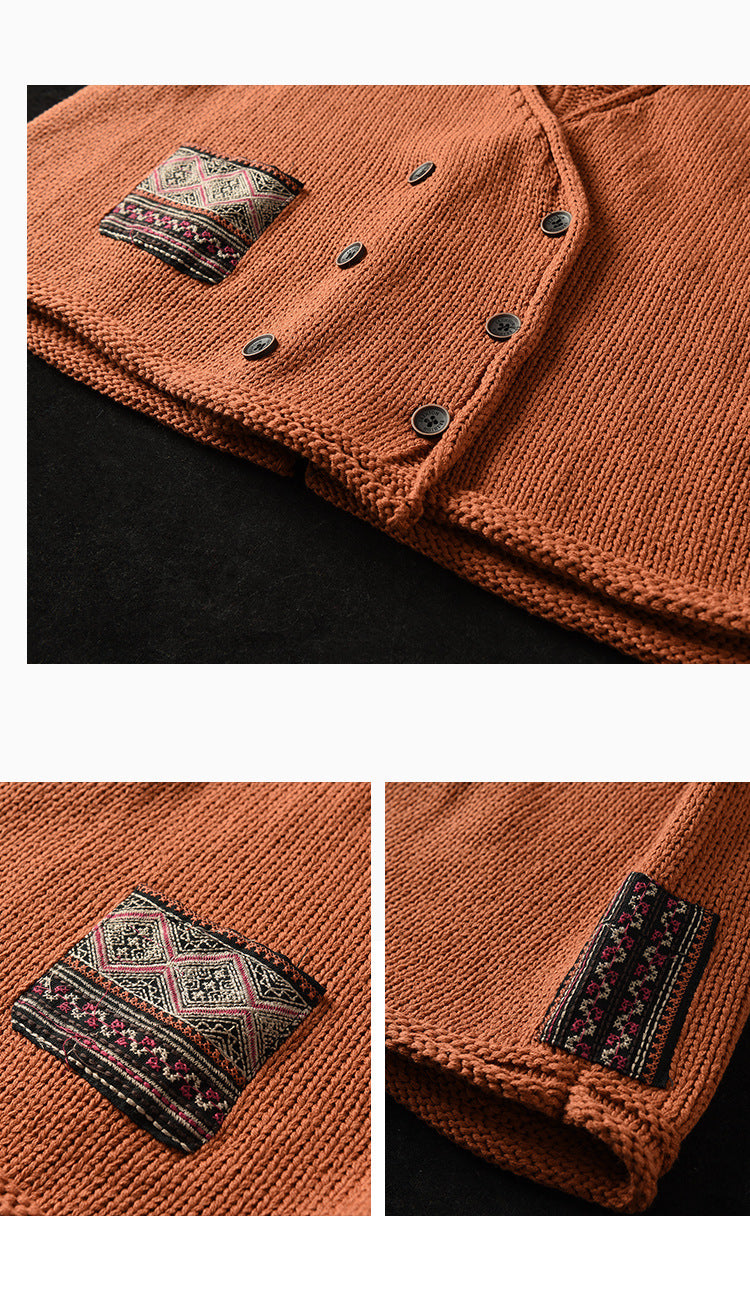 Vintage Knit Loose Double-Breasted Patch Vest