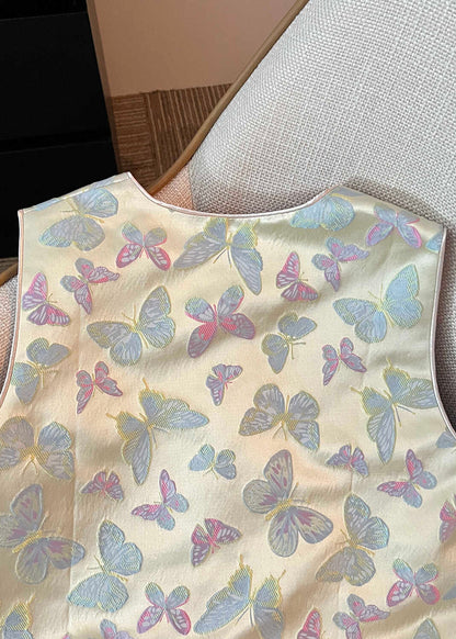 Women Tasseled Butterfly Chinese Button Silk Vest Sleeveless