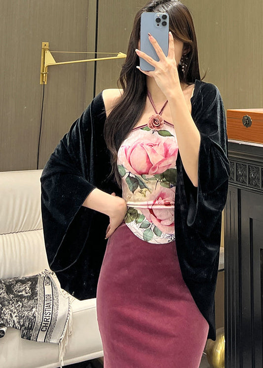 Vintage Oversized Silk Velvet Cardigan Batwing Sleeve