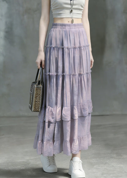 Art Purple Ruffled Patchwork Solid Maxi Skirts