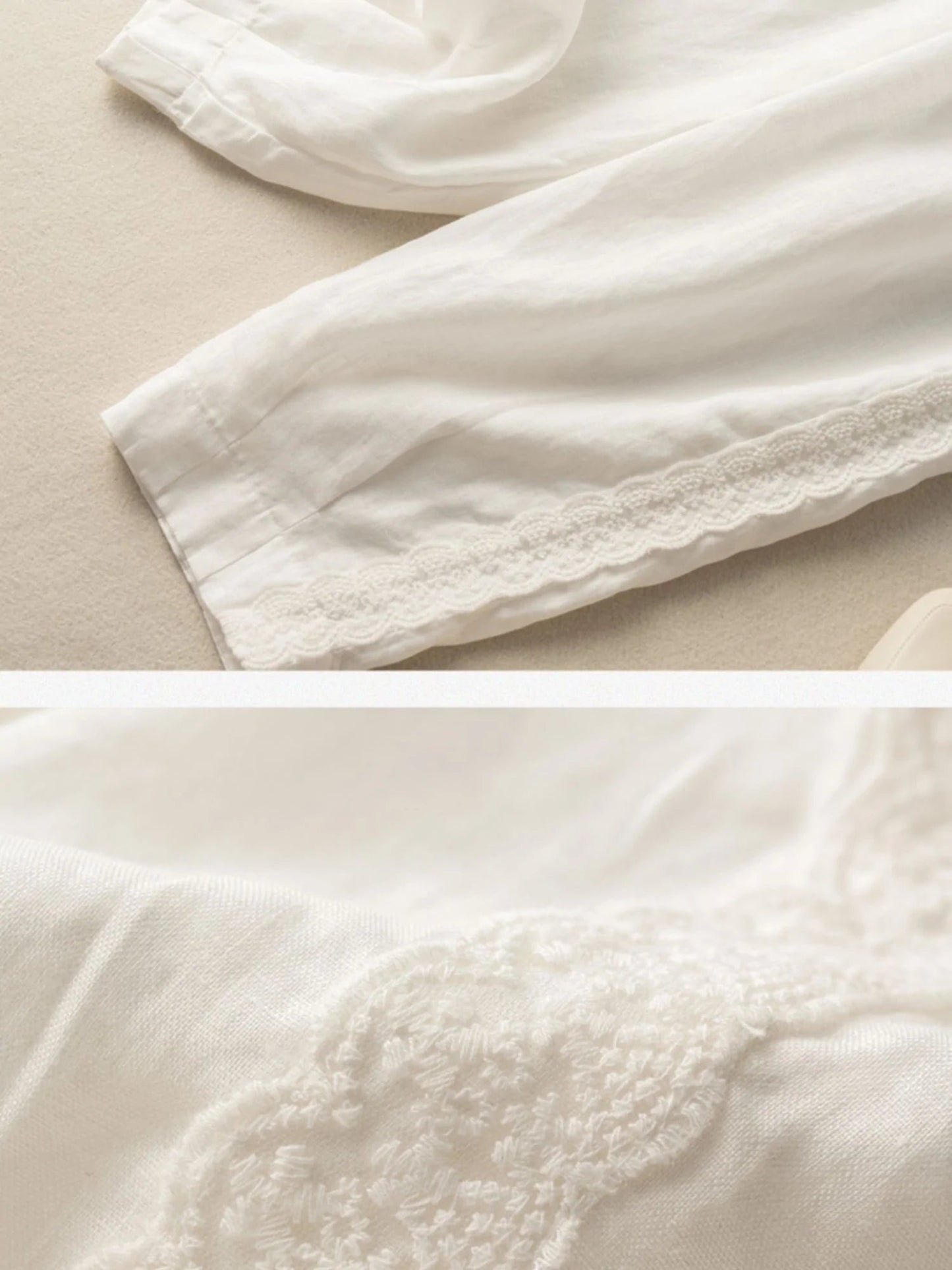 Pure Color Lace Stitching Casual Linen Harem Pants With Pockets
