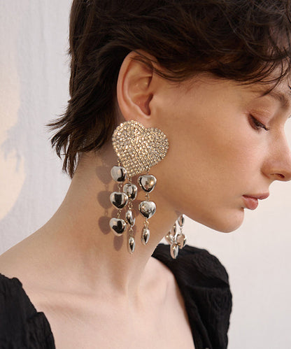 Chic Zircon Love Tassels Exaggeration Silver Plated Drop Earrings