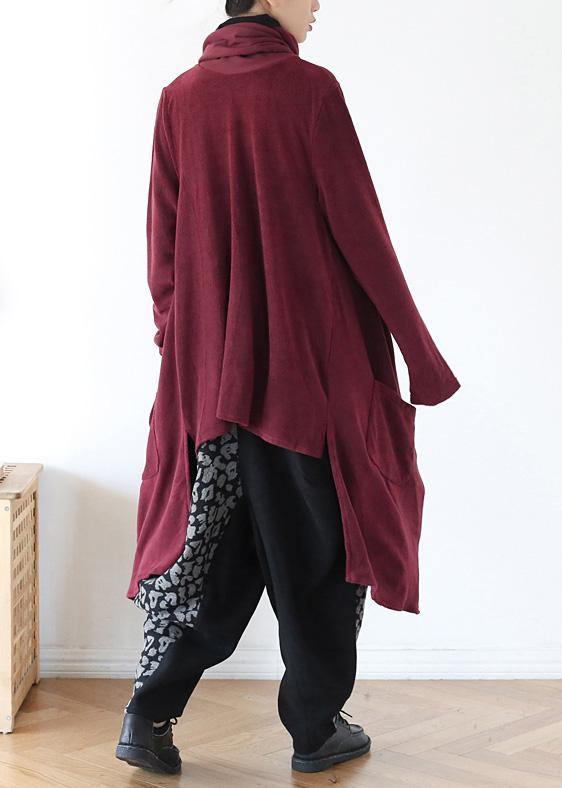 high neck red knit sweat tops plus size clothing asymmetric hem knit blouse