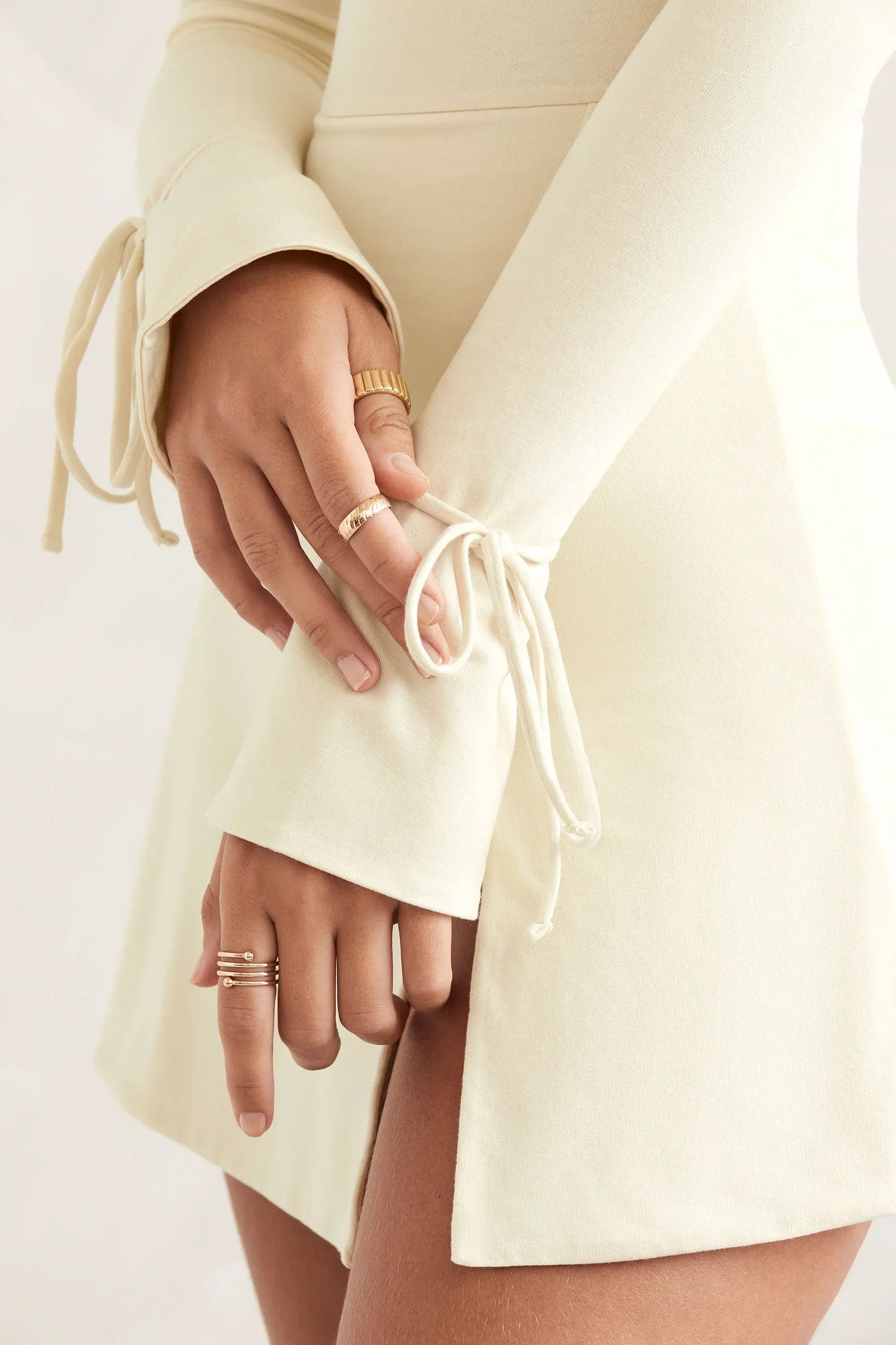 Square Neck Long Sleeve Mini Dress In Ivory