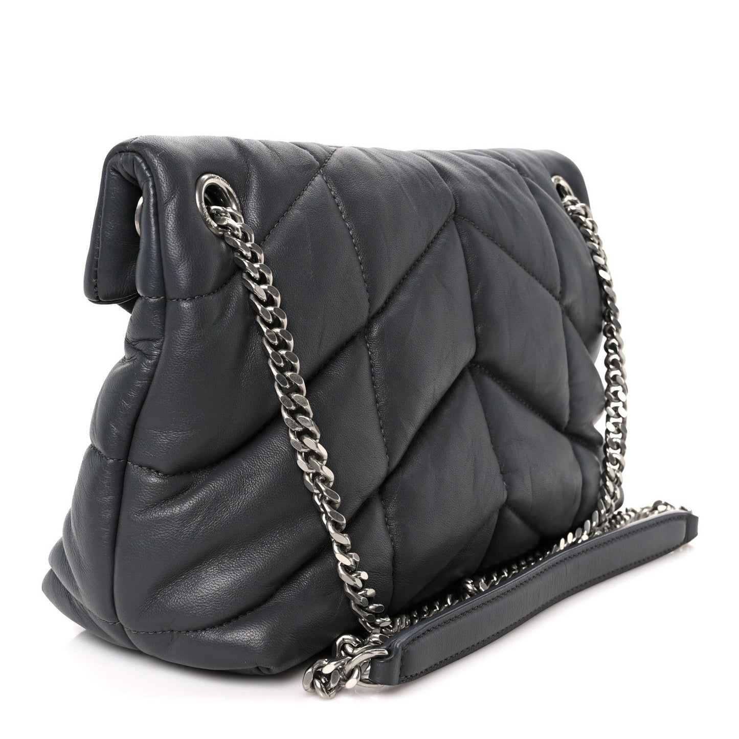 Lambskin Quilted Small Loulou Puffer Monogram Chain Satchel Storm