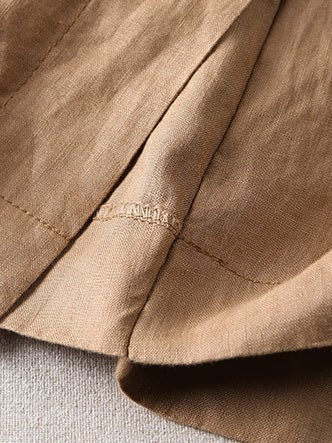 Pure Color Elastic Waist A-Line Casual Linen Skirt