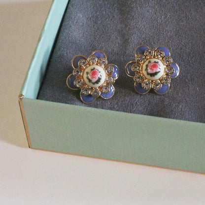 Women Rhinestone Retro Rose Earrings