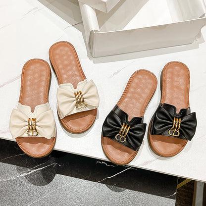 Women Summer Retro Fashion Leather Bowknot Slippers