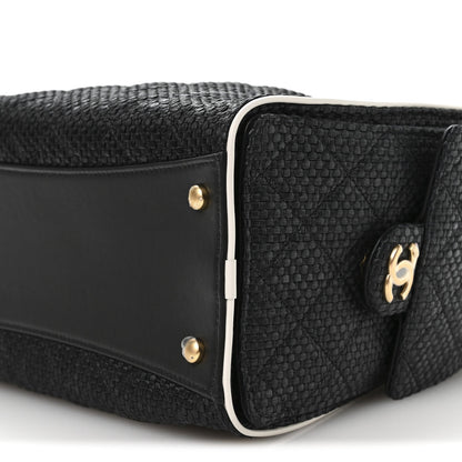 Braided Raffia Calfskin Small Chanel 25 Handbag Black White