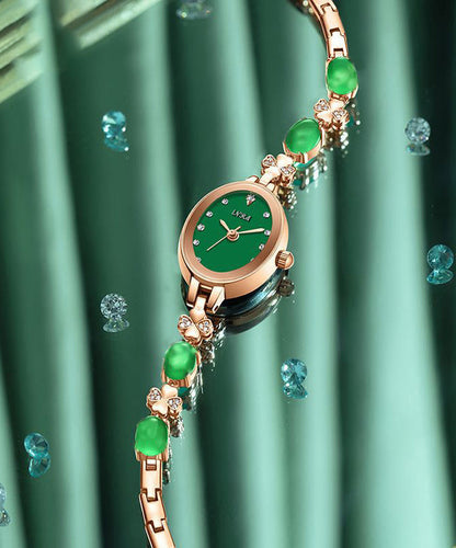 Beautiful Green Alloy Zircon Tempere Glass Watches