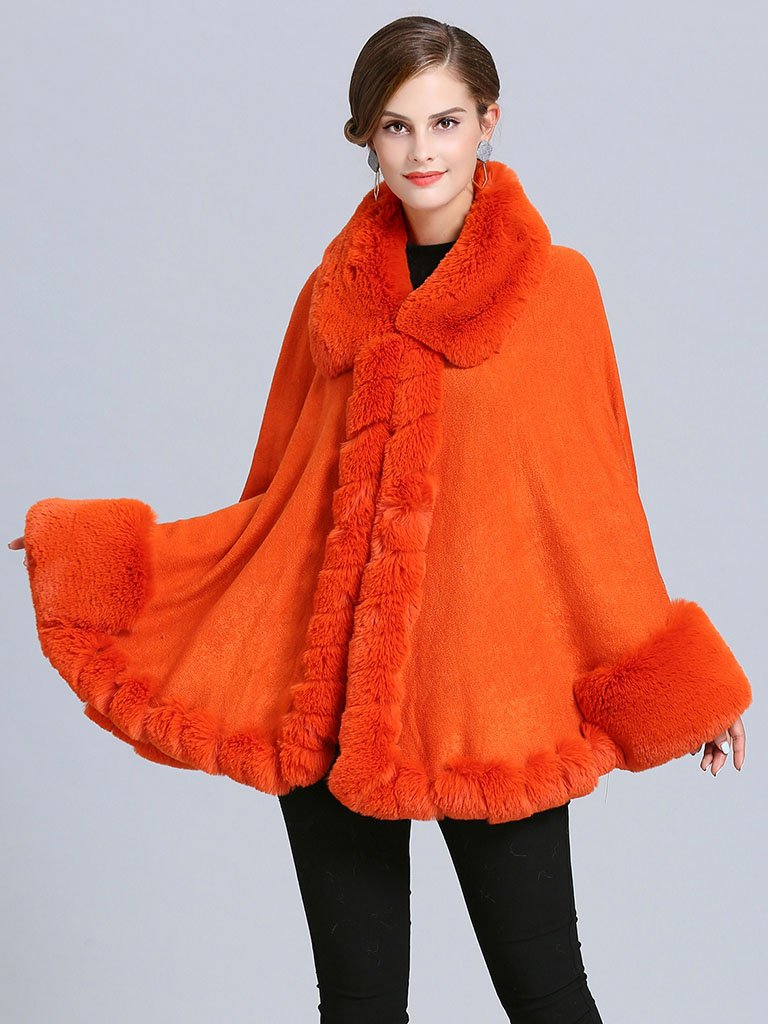 Women Poncho Sweater Faux Fur Coat Shawl Collar