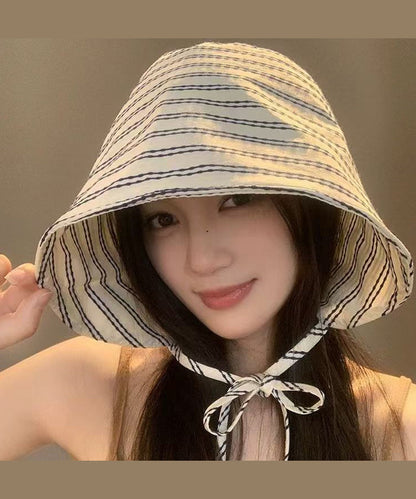 Stylish Versatile Black Striped Lace Up Bucket Hat