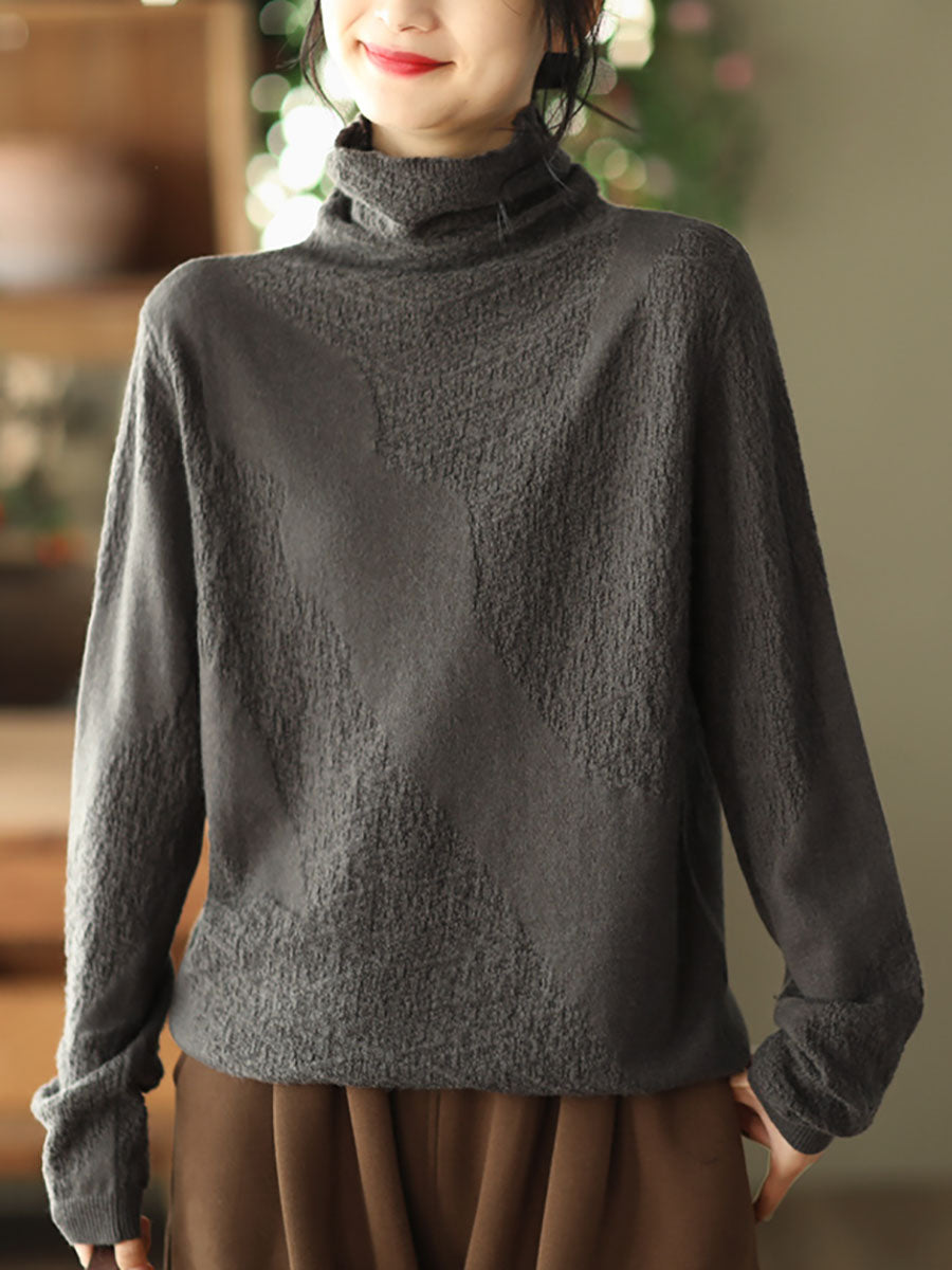 Women Vintage Jacquard Turtleneck Loose Sweater