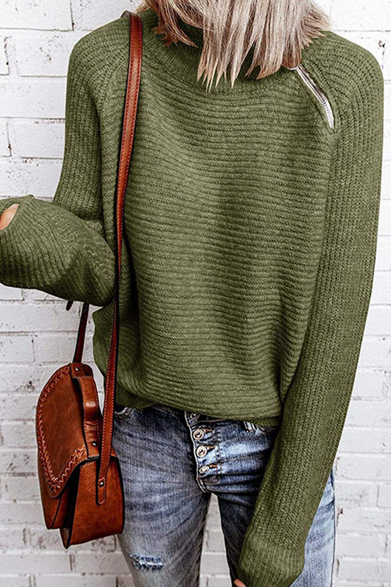 Casual Solid Zipper O Neck Tops Sweater(4 Colors)
