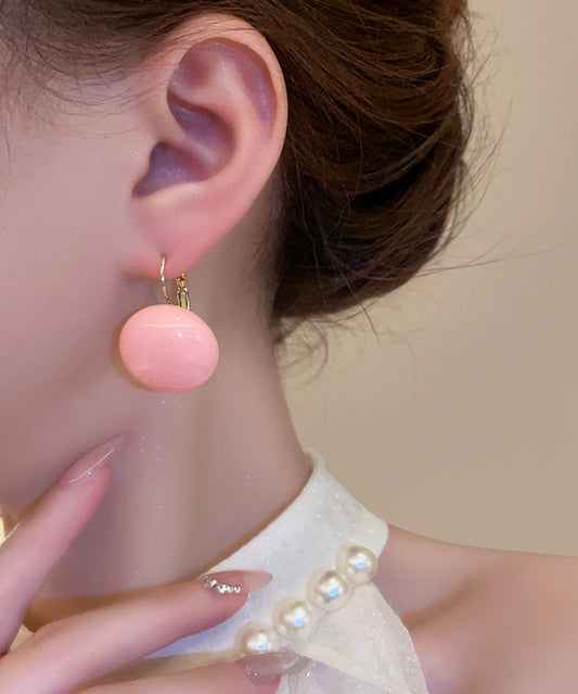 Cute Pink Copper Alloy Resin Hoop Earrings