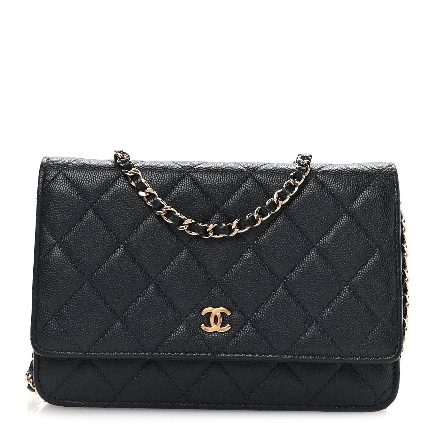 Caviar Quilted Wallet on Chain WOC Navy Blue