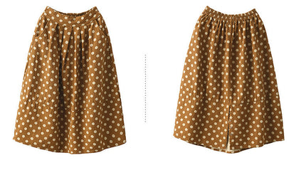 Vintage Printed Cotton And Linen Slim Elastic Waist A-Line Skirt
