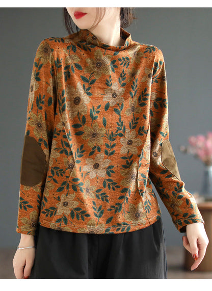 Artistic Print Knitted Vintage Floral T-Shirt