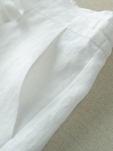 Loose Linen High Waist Solid Bowknot Wide Leg Pants