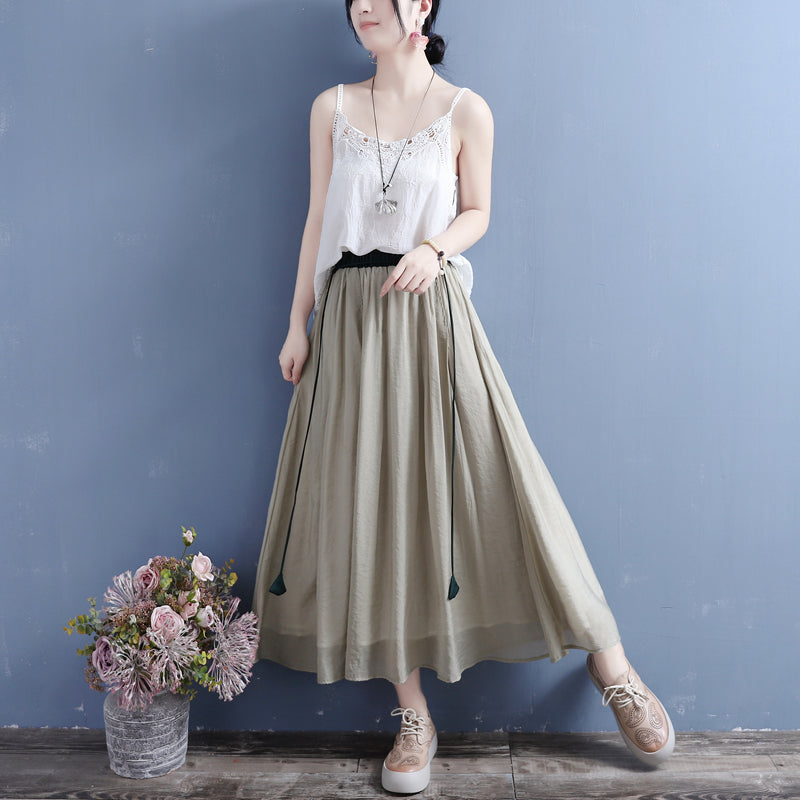 Cozy Tencel Linen Loose A-Line Skirt