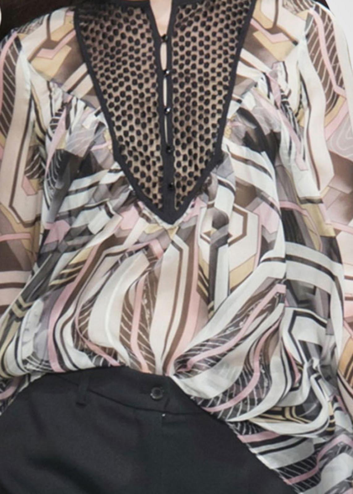 Chic Print Draping Chiffon Shirt Top Lantern Sleeve